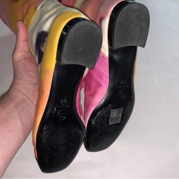 CHANEL size 38.5 abstract floral watercolor RIDING BOOTS spring 2015 collection - Picture 12 of 12